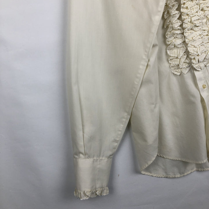70'S After Six Frill Long Sleeve Poly-Cotton Shirt Women's XL Equivalent Vintage polyester pale white type Vintage Second Hand