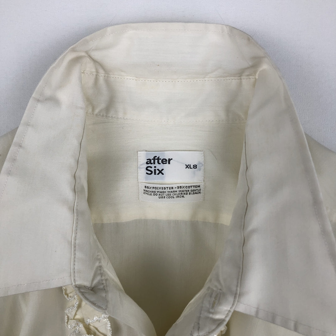 70'S After Six Frill Long Sleeve Poly-Cotton Shirt Women's XL Equivalent Vintage polyester pale white type Vintage Second Hand