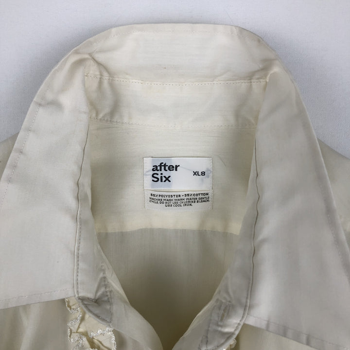 70'S After Six Frill Long Sleeve Poly-Cotton Shirt Women's XL Equivalent Vintage polyester pale white type Vintage Second Hand