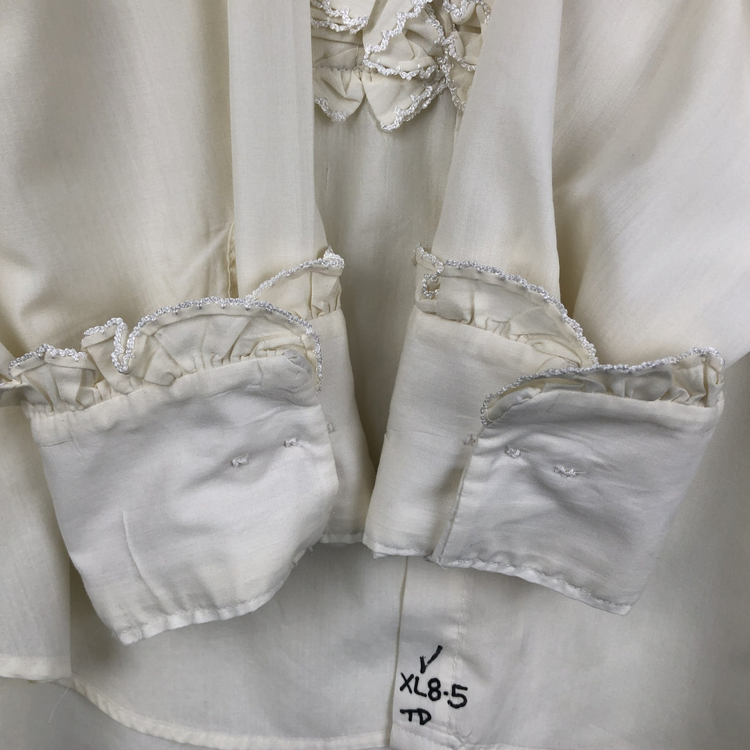 70'S After Six Frill Long Sleeve Poly-Cotton Shirt Women's XL Equivalent Vintage polyester pale white type Vintage Second Hand