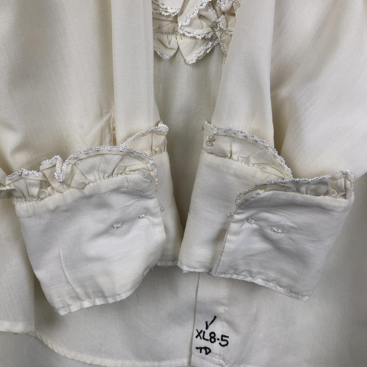 70'S After Six Frill Long Sleeve Poly-Cotton Shirt Women's XL Equivalent Vintage polyester pale white type Vintage Second Hand
