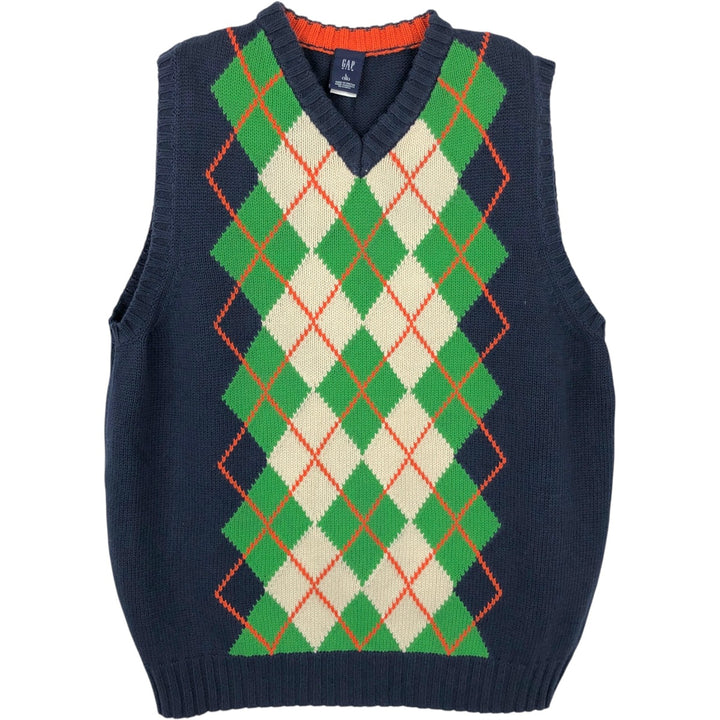 2000'S GAP Argyle Pattern V-Neck Cotton Knit Vest, Women's Size M (approx.) cotton navy blue type Vintage Second Hand