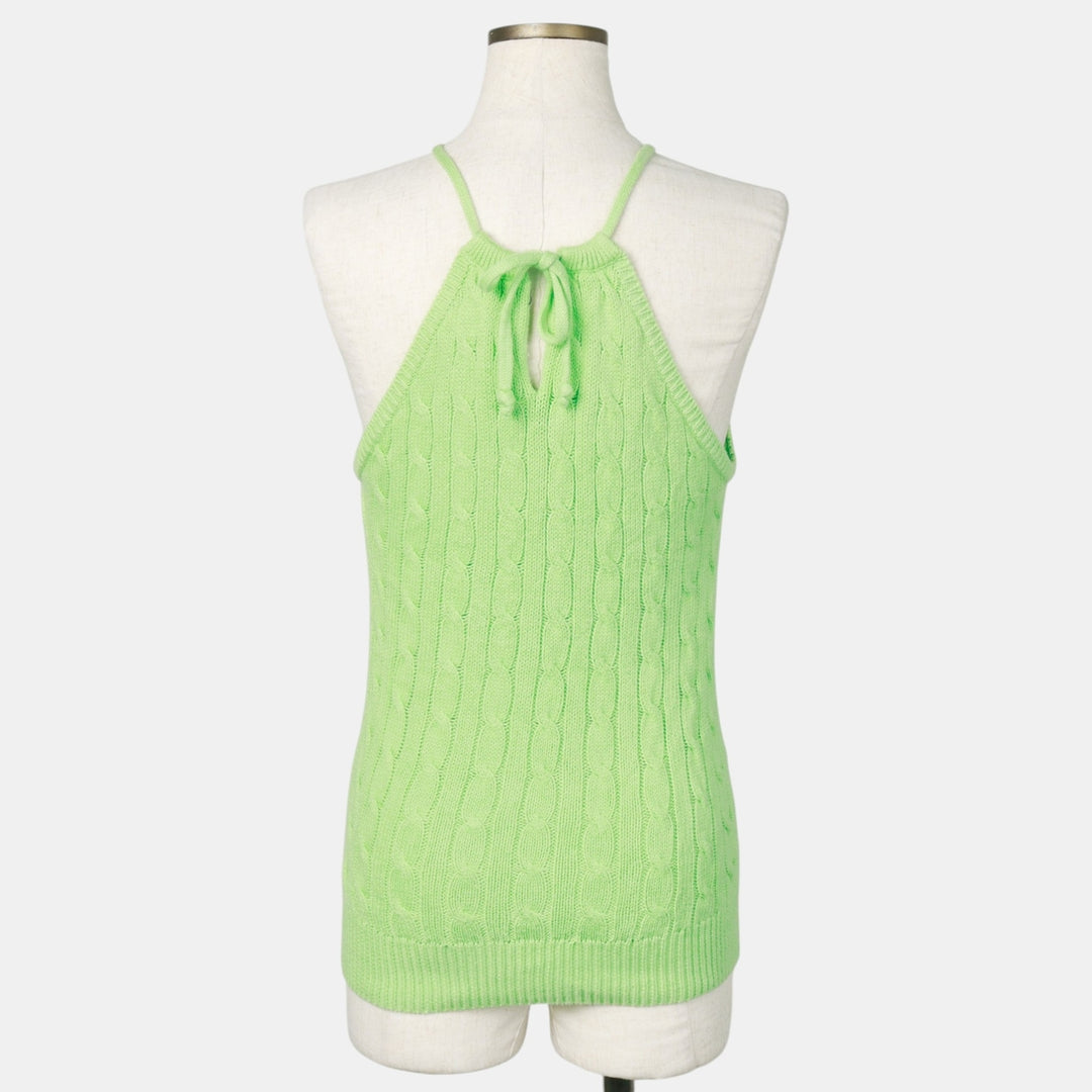 Ralph Lauren halter neck cropped cable knit cotton vest, women's size S (approx.) cotton green type yellow green Vintage Second Hand