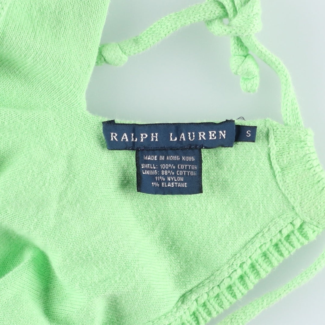 Ralph Lauren halter neck cropped cable knit cotton vest, women's size S (approx.) cotton green type yellow green Vintage Second Hand