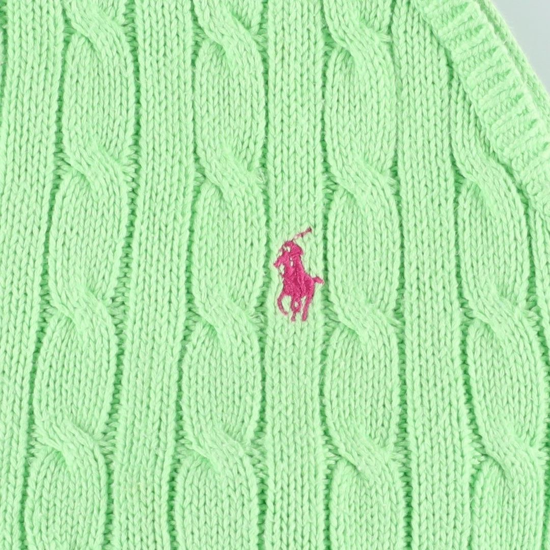 Ralph Lauren halter neck cropped cable knit cotton vest, women's size S (approx.) cotton green type yellow green Vintage Second Hand
