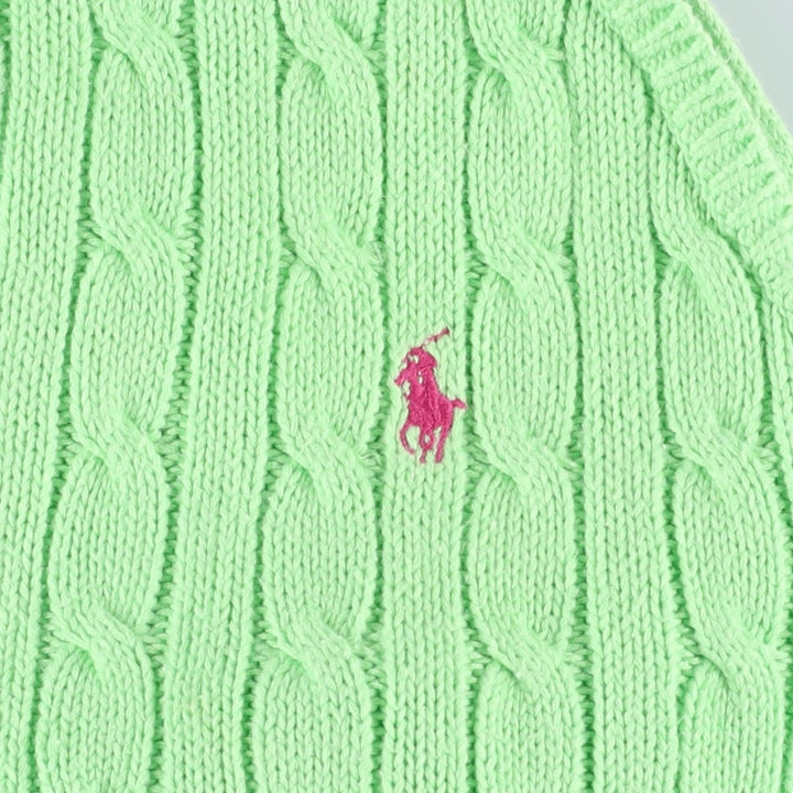 Ralph Lauren halter neck cropped cable knit cotton vest, women's size S (approx.) cotton green type yellow green Vintage Second Hand