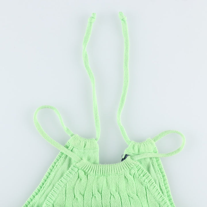 Ralph Lauren halter neck cropped cable knit cotton vest, women's size S (approx.) cotton green type yellow green Vintage Second Hand