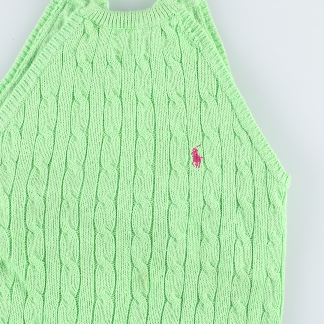 Ralph Lauren halter neck cropped cable knit cotton vest, women's size S (approx.) cotton green type yellow green Vintage Second Hand