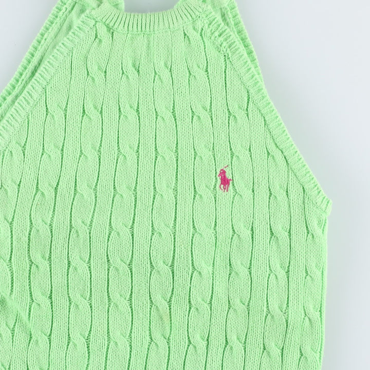 Ralph Lauren halter neck cropped cable knit cotton vest, women's size S (approx.) cotton green type yellow green Vintage Second Hand