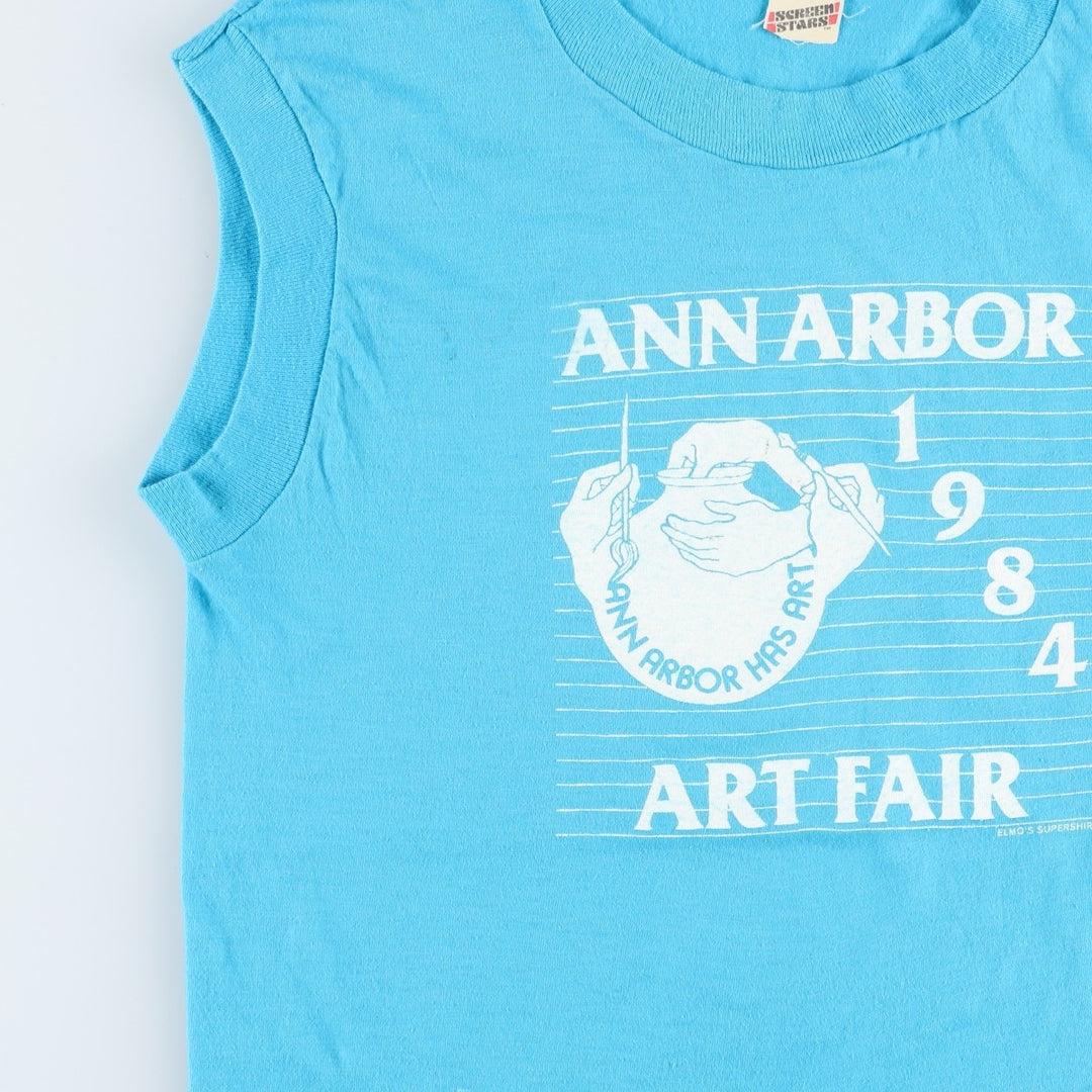 80'S SCREEN STARS Tank Top Made in USA Women's S Vintage cotton Blue type light blue Vintage Second Hand