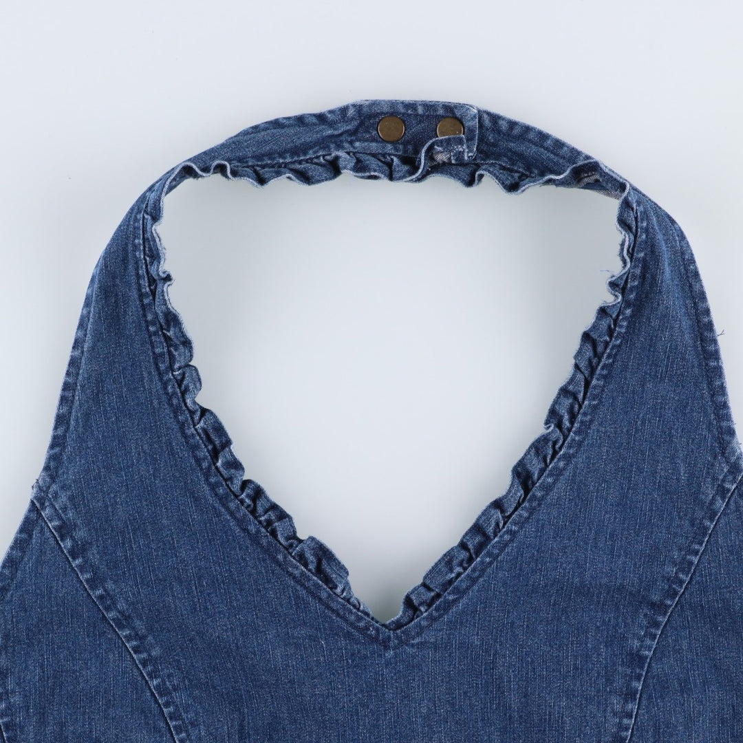 HAROLD'S Denim Frill Halter Neck Top (Women's Size L) cotton blue type Vintage Second Hand
