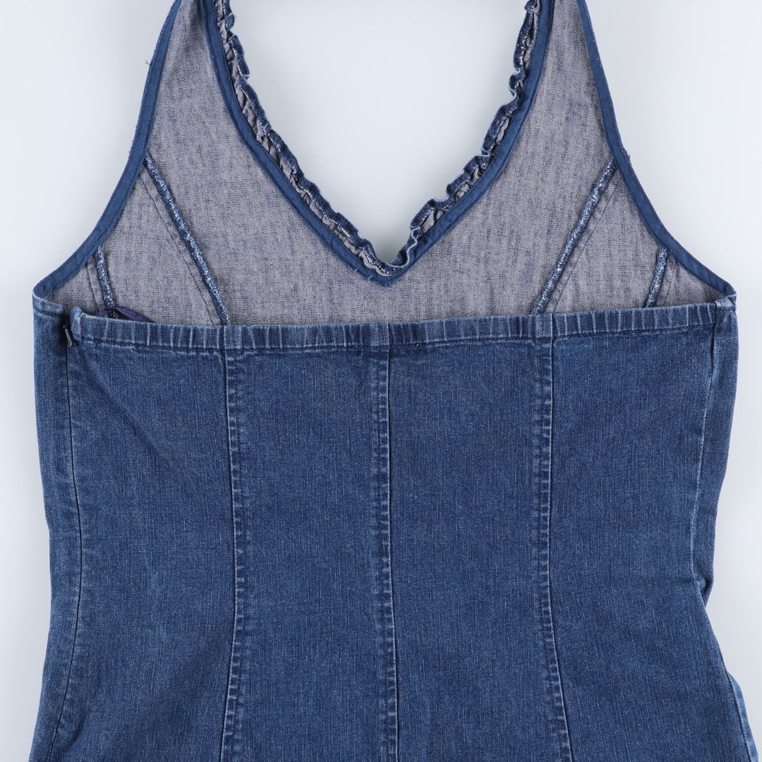 HAROLD'S Denim Frill Halter Neck Top (Women's Size L) cotton blue type Vintage Second Hand