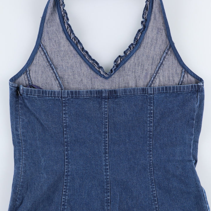 HAROLD'S Denim Frill Halter Neck Top (Women's Size L) cotton blue type Vintage Second Hand