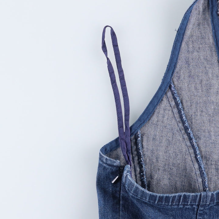 HAROLD'S Denim Frill Halter Neck Top (Women's Size L) cotton blue type Vintage Second Hand