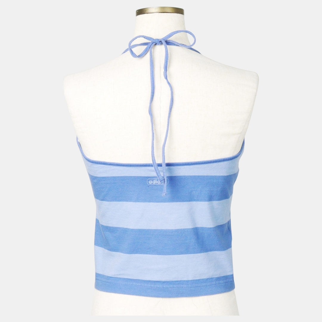 2000'S Adidas striped pattern cropped halter neck top, women's size XL equivalent. cotton blue type Vintage Second Hand