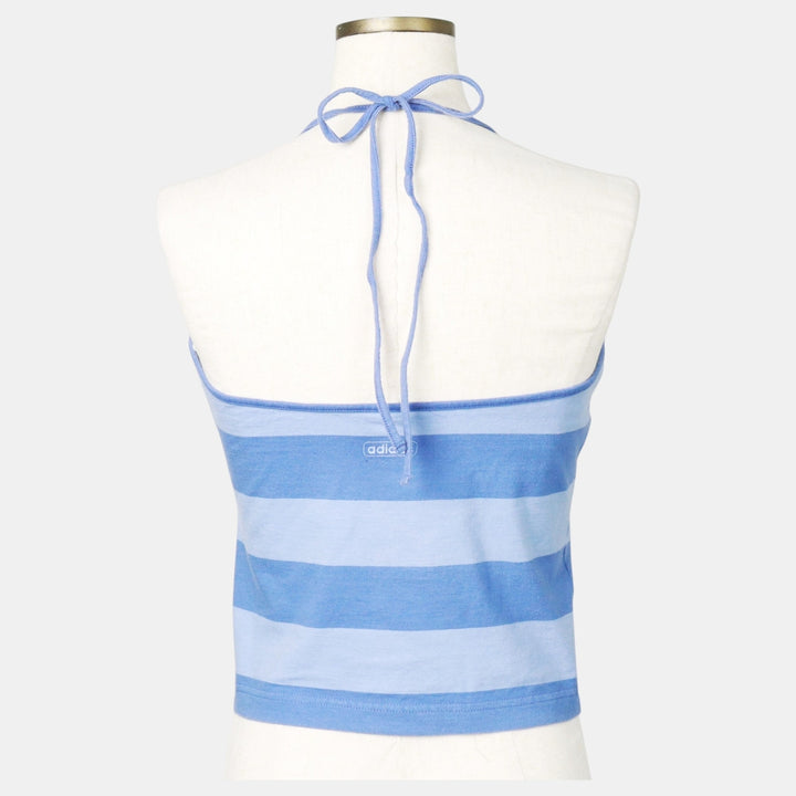 2000'S Adidas striped pattern cropped halter neck top, women's size XL equivalent. cotton blue type Vintage Second Hand