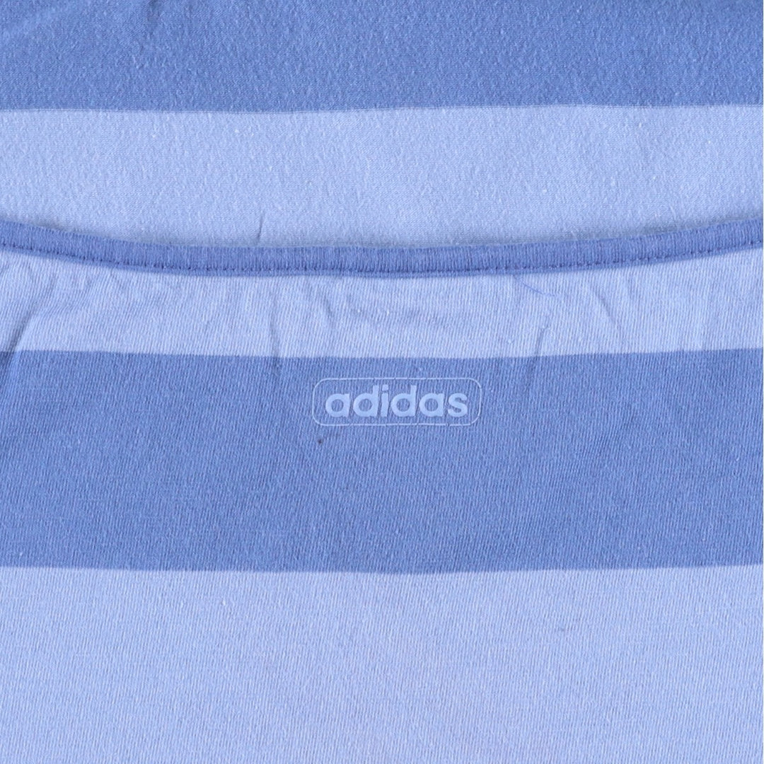 2000'S Adidas striped pattern cropped halter neck top, women's size XL equivalent. cotton blue type Vintage Second Hand