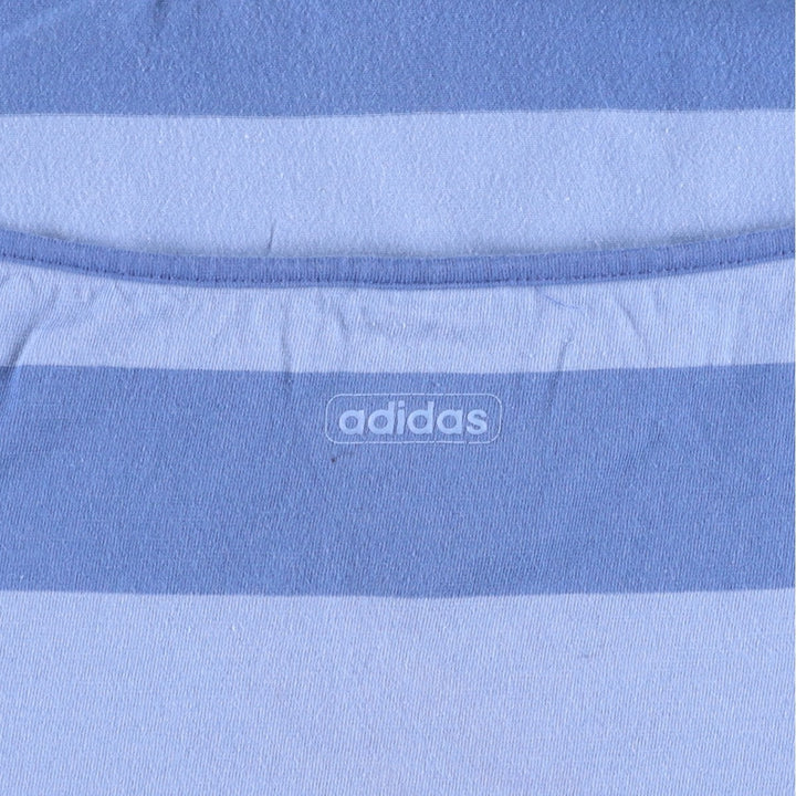 2000'S Adidas striped pattern cropped halter neck top, women's size XL equivalent. cotton blue type Vintage Second Hand