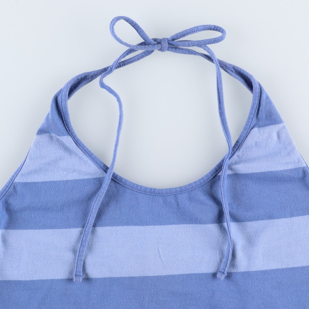 2000'S Adidas striped pattern cropped halter neck top, women's size XL equivalent. cotton blue type Vintage Second Hand