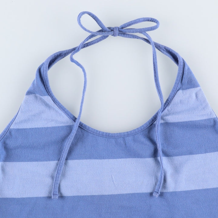 2000'S Adidas striped pattern cropped halter neck top, women's size XL equivalent. cotton blue type Vintage Second Hand