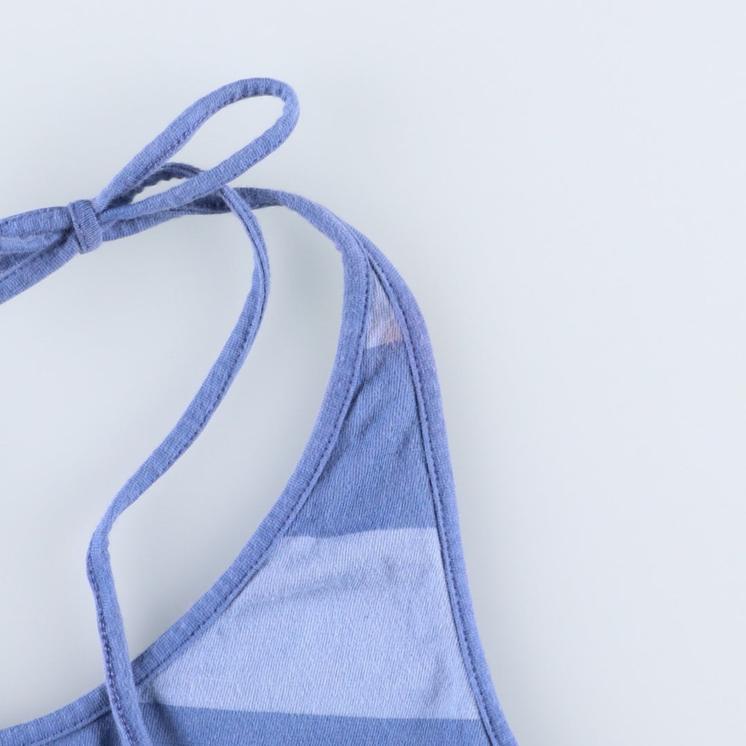 2000'S Adidas striped pattern cropped halter neck top, women's size XL equivalent. cotton blue type Vintage Second Hand