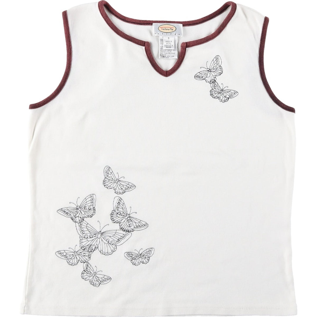 Talbots PETITES Slit Neck Butterfly Pattern Tank Top (Women's Size S) cotton white type Vintage Second Hand