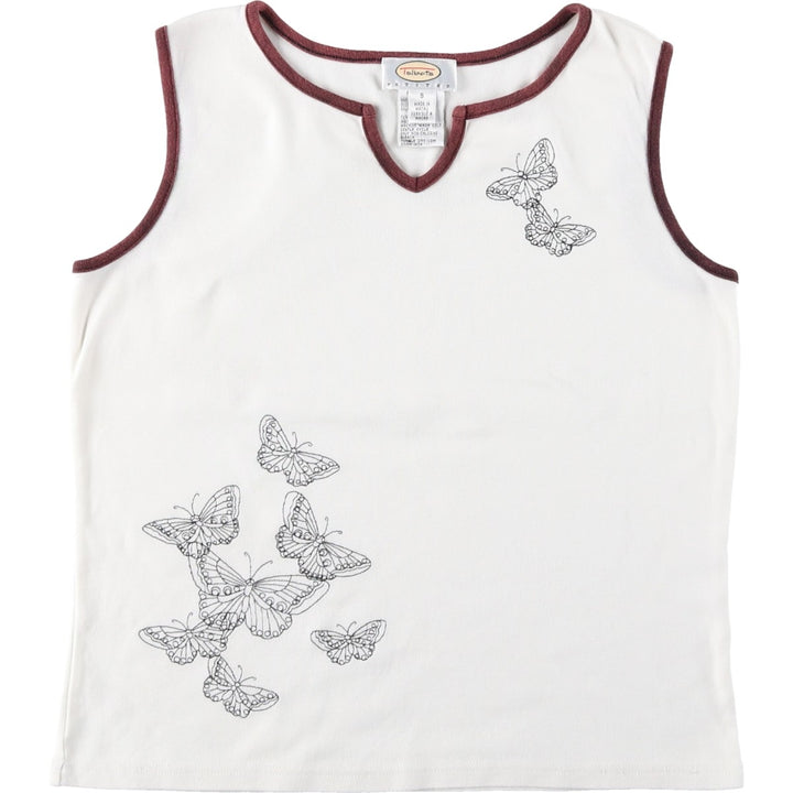 Talbots PETITES Slit Neck Butterfly Pattern Tank Top (Women's Size S) cotton white type Vintage Second Hand