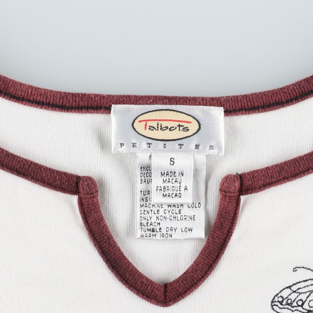 Talbots PETITES Slit Neck Butterfly Pattern Tank Top (Women's Size S) cotton white type Vintage Second Hand