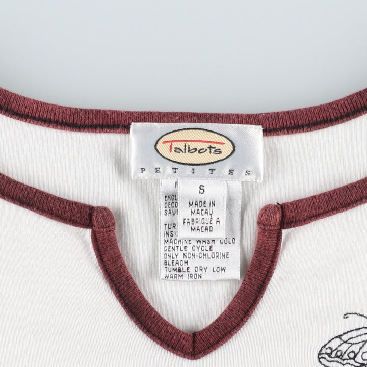 Talbots PETITES Slit Neck Butterfly Pattern Tank Top (Women's Size S) cotton white type Vintage Second Hand