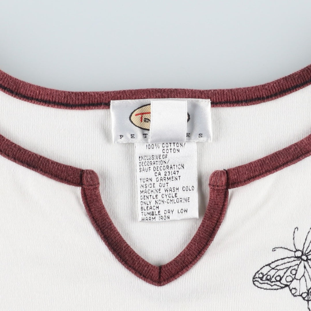 Talbots PETITES Slit Neck Butterfly Pattern Tank Top (Women's Size S) cotton white type Vintage Second Hand