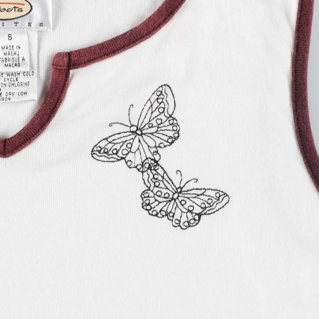 Talbots PETITES Slit Neck Butterfly Pattern Tank Top (Women's Size S) cotton white type Vintage Second Hand