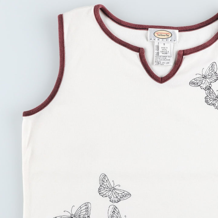 Talbots PETITES Slit Neck Butterfly Pattern Tank Top (Women's Size S) cotton white type Vintage Second Hand