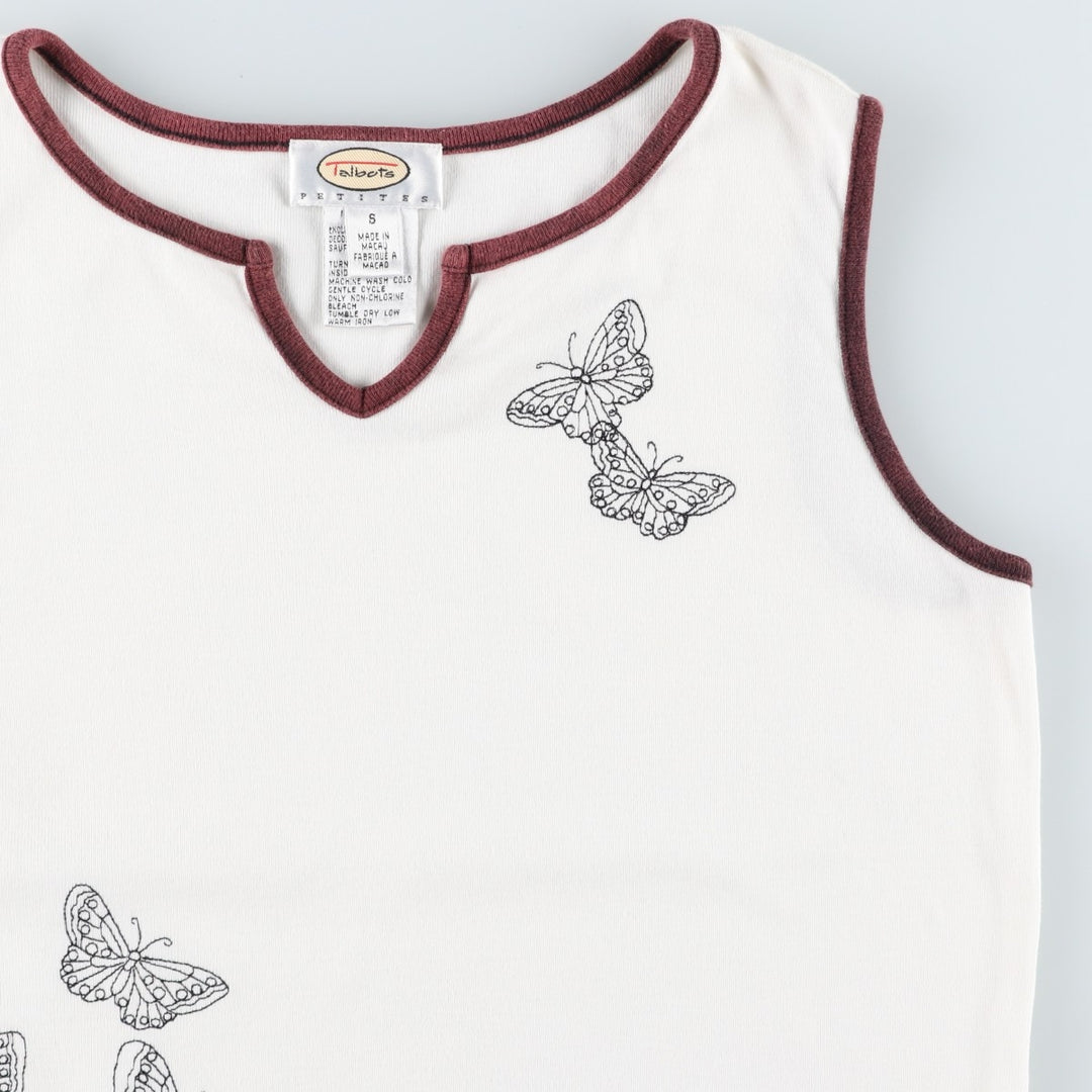 Talbots PETITES Slit Neck Butterfly Pattern Tank Top (Women's Size S) cotton white type Vintage Second Hand