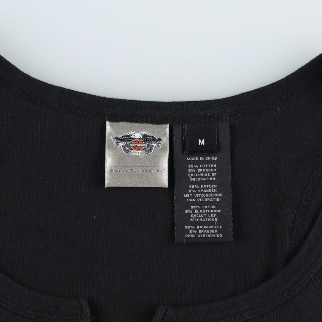 Harley-Davidson Eagle Pattern Slit Neck Motorcycle Tank Top (Women's Size M) cotton black type Vintage Second Hand