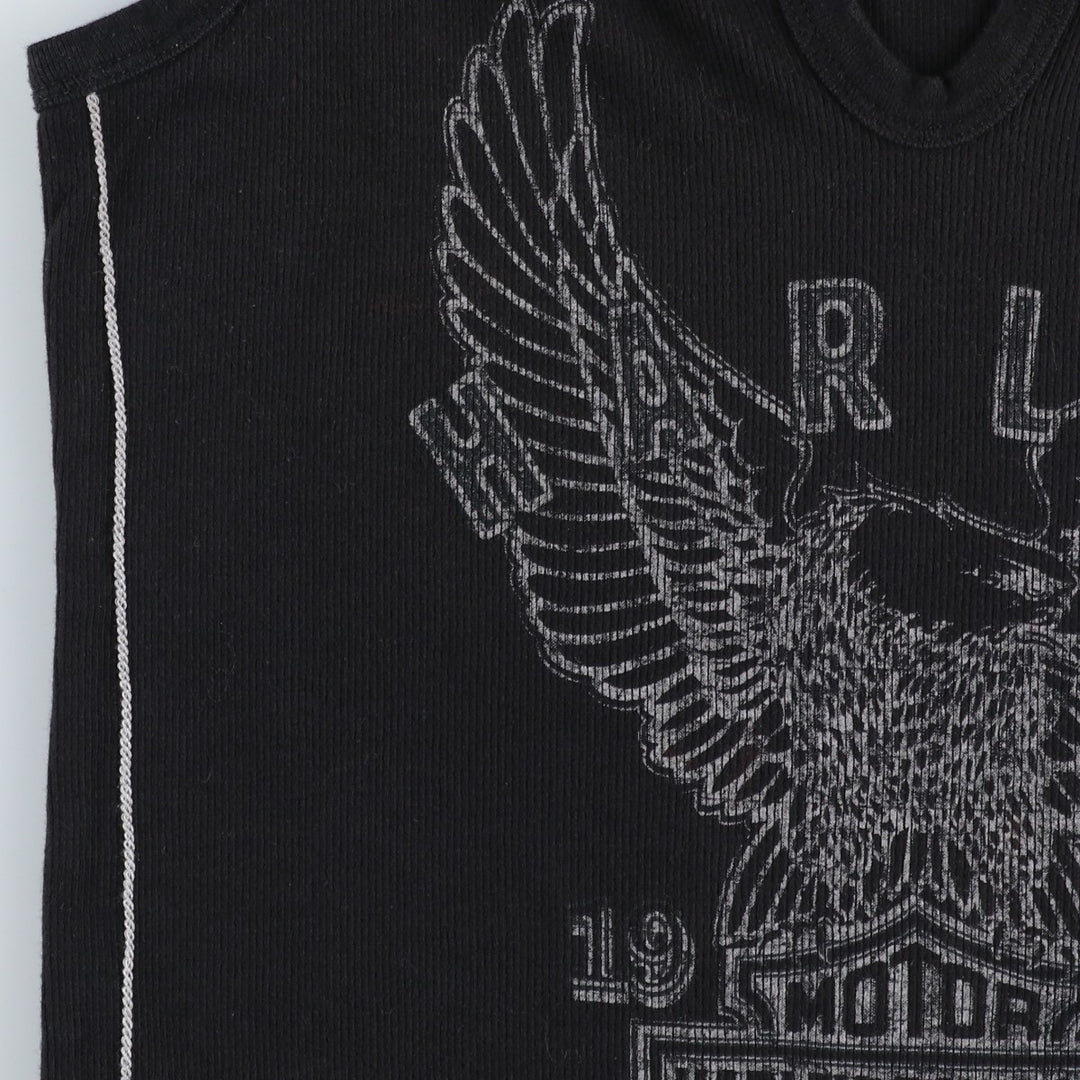 Harley-Davidson Eagle Pattern Slit Neck Motorcycle Tank Top (Women's Size M) cotton black type Vintage Second Hand