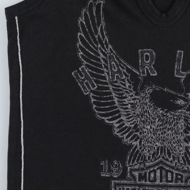Harley-Davidson Eagle Pattern Slit Neck Motorcycle Tank Top (Women's Size M) cotton black type Vintage Second Hand