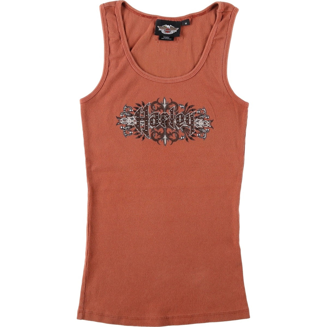 Harley-Davidson Rhinestone and Studded Motorcycle Tank Top, Women's Size M (approx.) cotton brown type Vintage Second Hand
