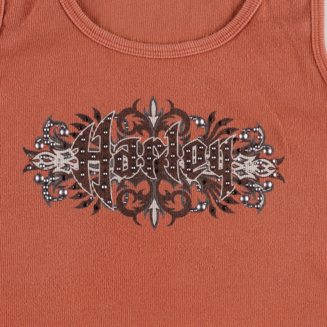 Harley-Davidson Rhinestone and Studded Motorcycle Tank Top, Women's Size M (approx.) cotton brown type Vintage Second Hand