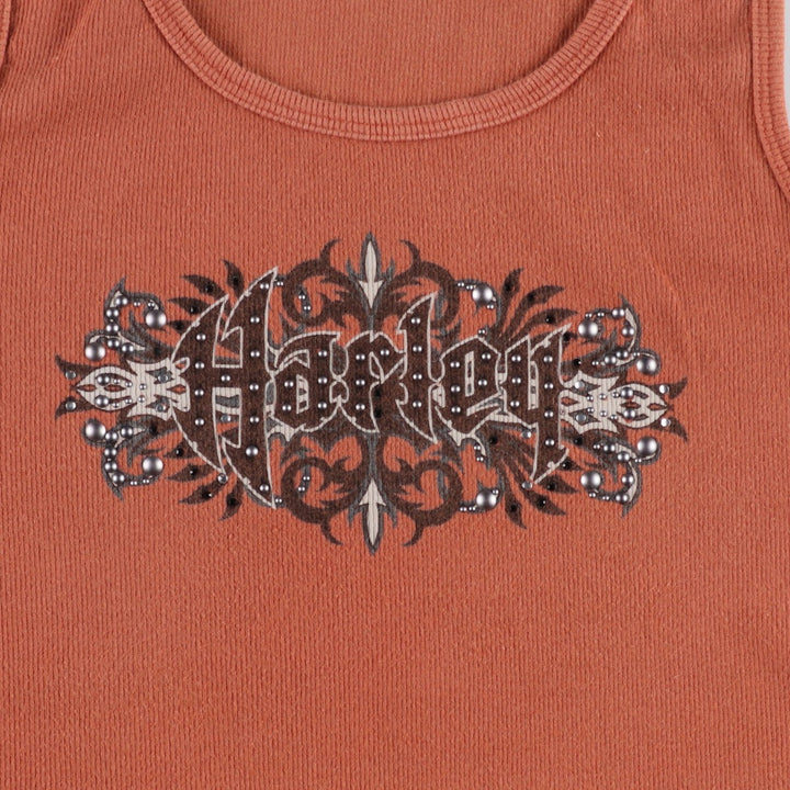 Harley-Davidson Rhinestone and Studded Motorcycle Tank Top, Women's Size M (approx.) cotton brown type Vintage Second Hand