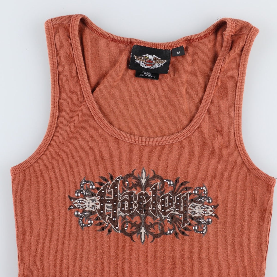 Harley-Davidson Rhinestone and Studded Motorcycle Tank Top, Women's Size M (approx.) cotton brown type Vintage Second Hand