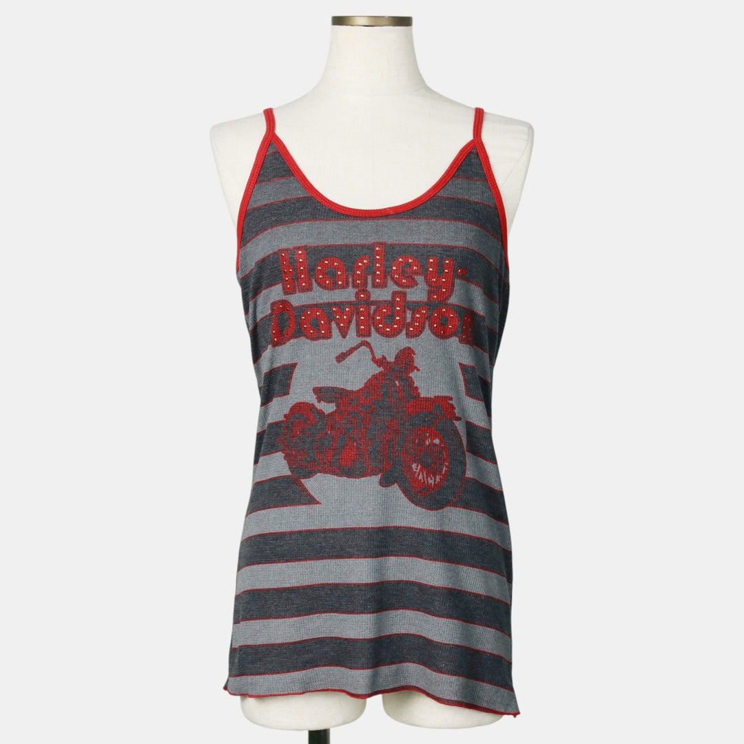 2000'S Harley-Davidson Border Pattern Large Print Studded Motorcycle Camisole, Women's Size L (approx.) cotton Charcoal Vintage Second Hand