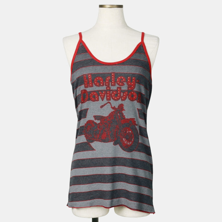 2000'S Harley-Davidson Border Pattern Large Print Studded Motorcycle Camisole, Women's Size L (approx.) cotton Charcoal Vintage Second Hand