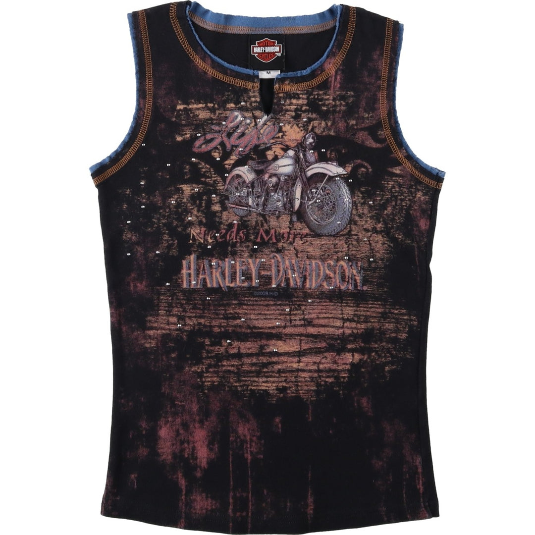 2000'S Harley-Davidson Slit Neck Rhinestone Motorcycle Tank Top, Women's Size M (approx.) cotton black type Vintage Second Hand