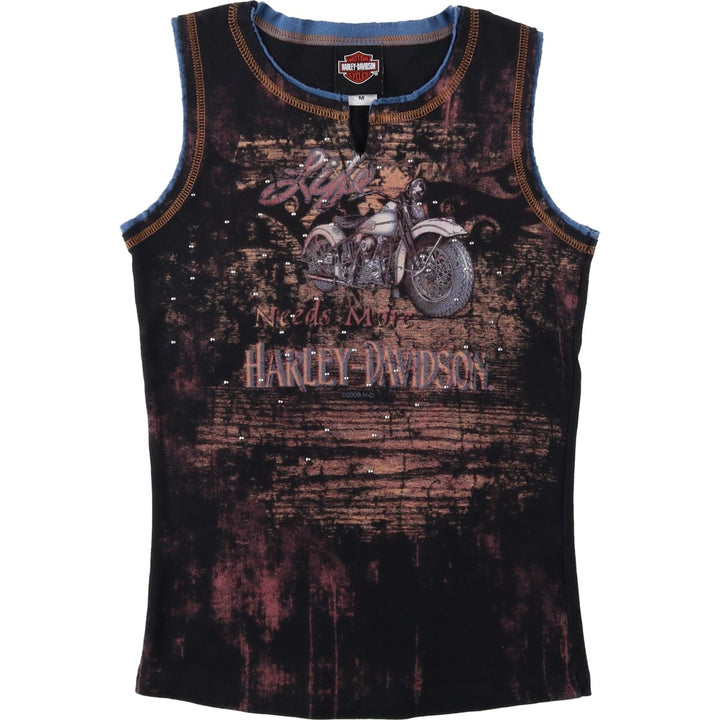 2000'S Harley-Davidson Slit Neck Rhinestone Motorcycle Tank Top, Women's Size M (approx.) cotton black type Vintage Second Hand