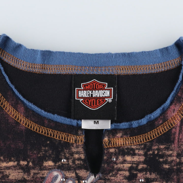 2000'S Harley-Davidson Slit Neck Rhinestone Motorcycle Tank Top, Women's Size M (approx.) cotton black type Vintage Second Hand