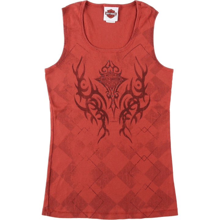 2000'S Harley-Davidson Rhinestone Tribal Motorcycle Tank Top (Women's Size S) cotton red type Vintage Second Hand