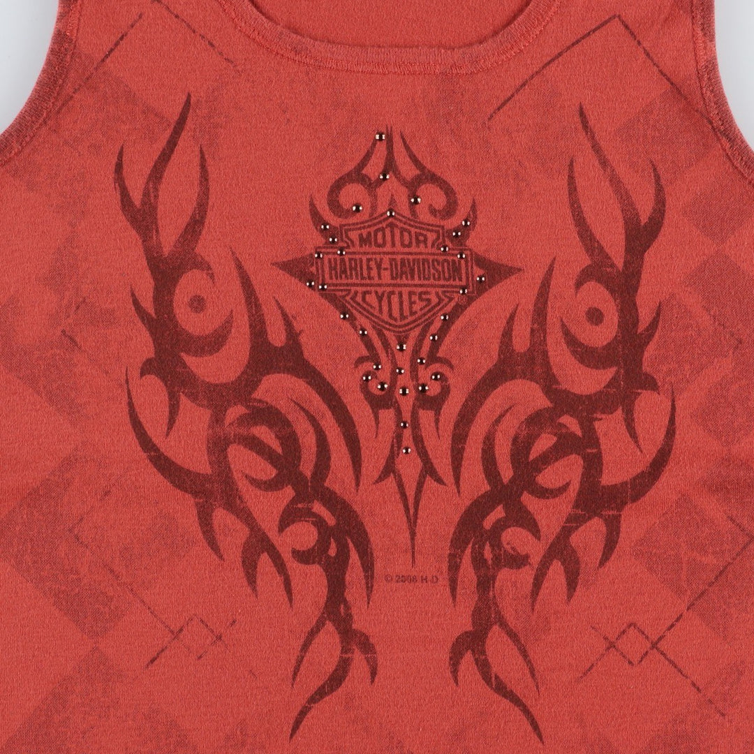 2000'S Harley-Davidson Rhinestone Tribal Motorcycle Tank Top (Women's Size S) cotton red type Vintage Second Hand