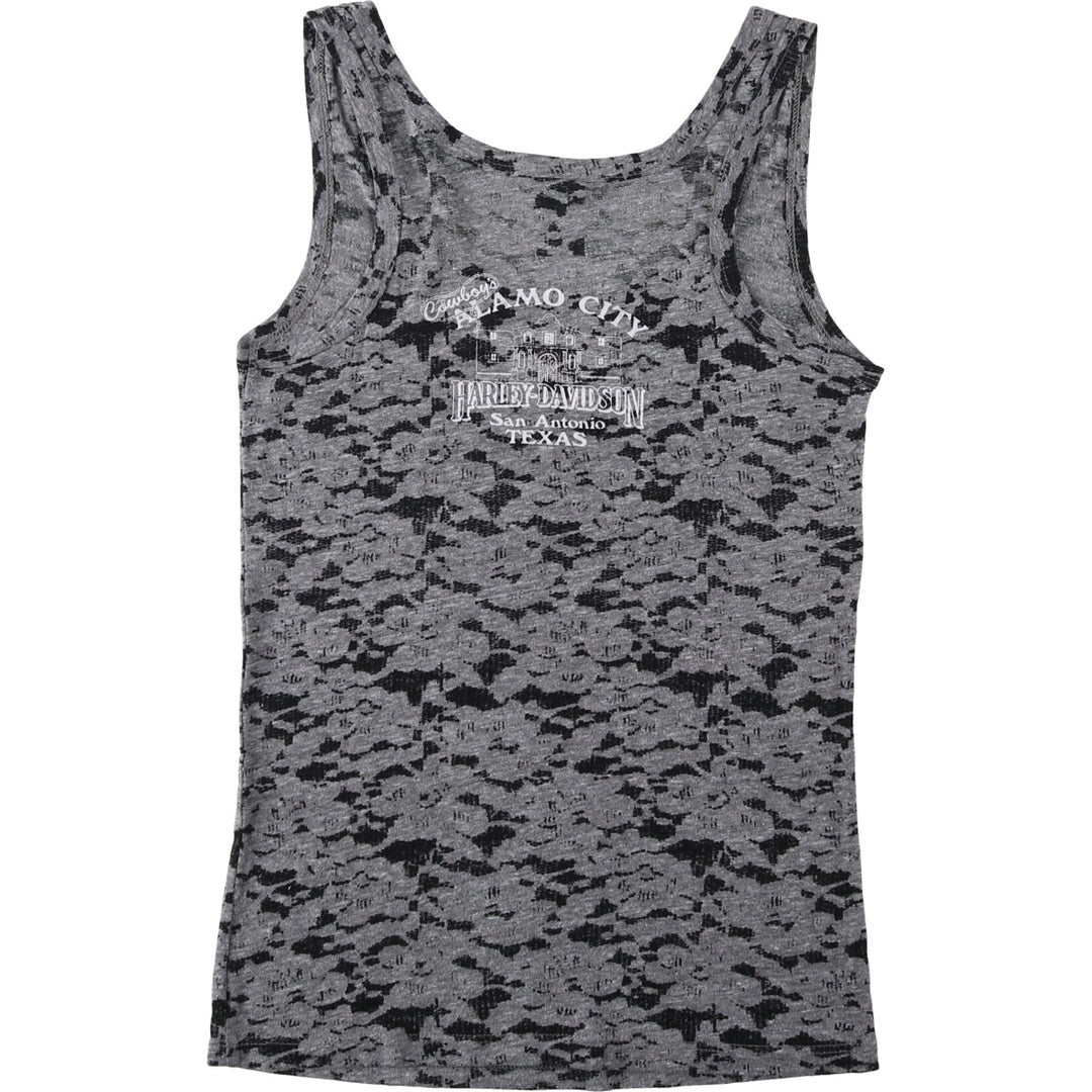 Harley-Davidson all-over print rhinestone motorcycle tank top, made in the USA, women's size S equivalent. polyester gray type Vintage Second Hand