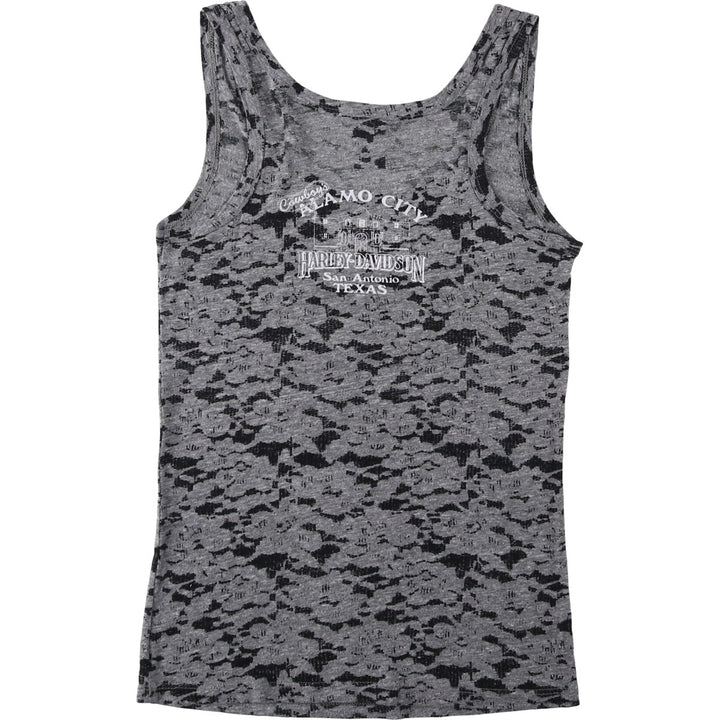 Harley-Davidson all-over print rhinestone motorcycle tank top, made in the USA, women's size S equivalent. polyester gray type Vintage Second Hand