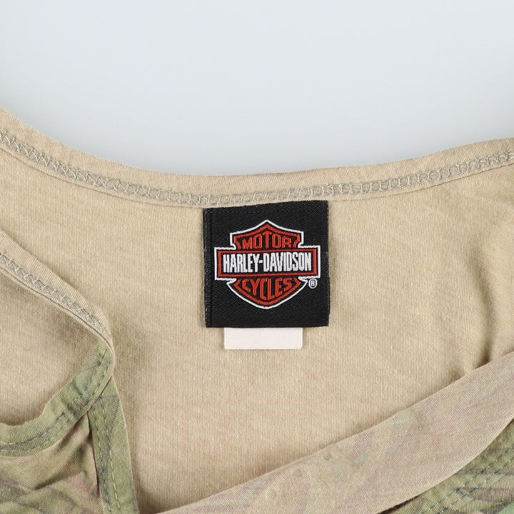 Harley-Davidson cropped camisole with large print and rhinestones, women's size M equivalent. polyester Khaki type Vintage Second Hand